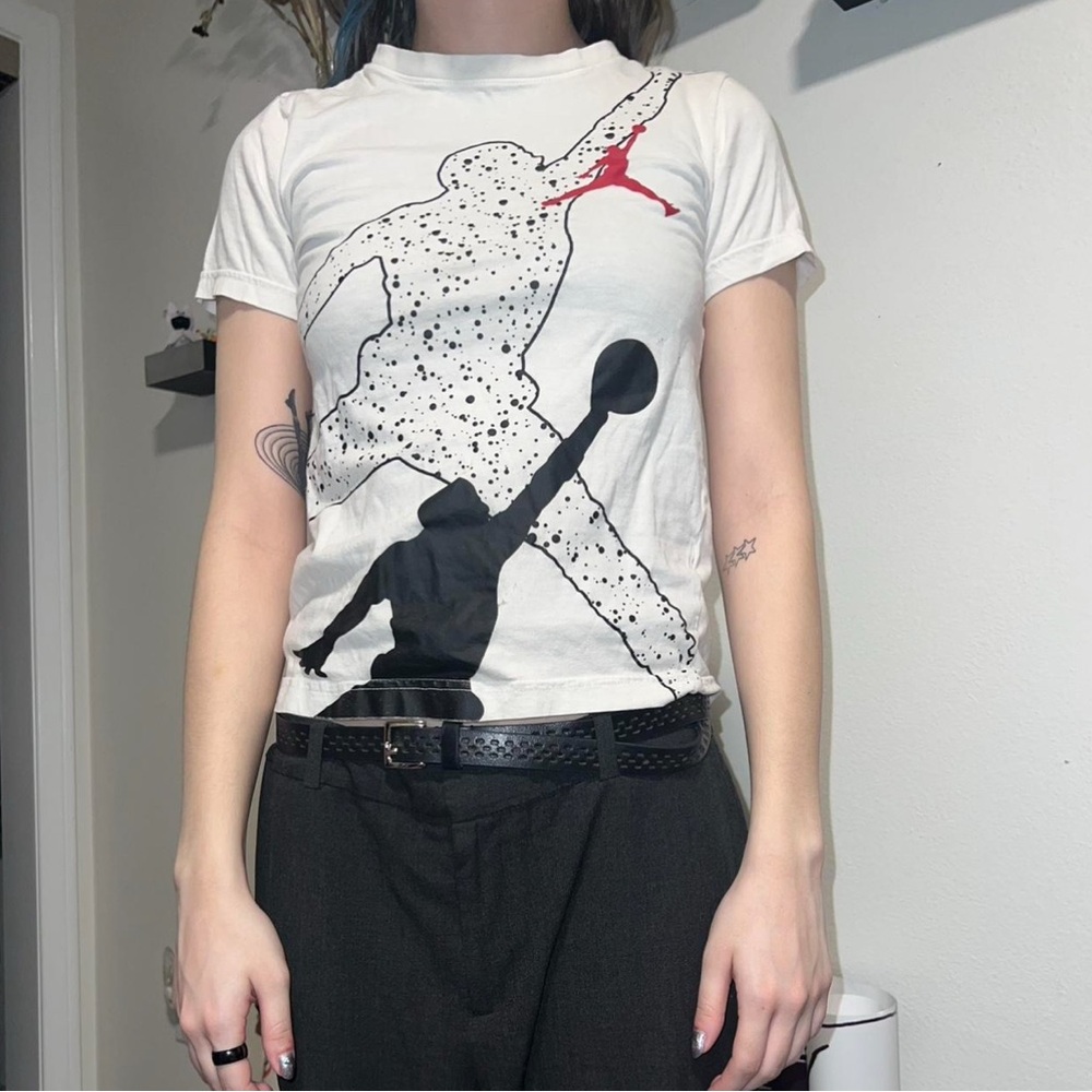 Jordan Cream T-Shirt with Black and Red Accents